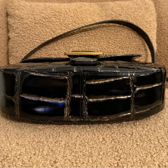 Elegant Brahmin 100% Leather Black and Gold Croc-Embossed Women's Bag - Picture 8 of 12